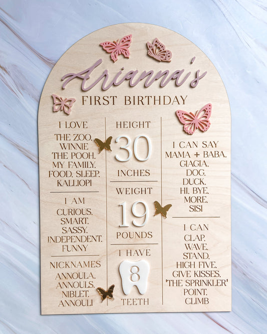 First Birthday Milestone Info Board - Custom Designed