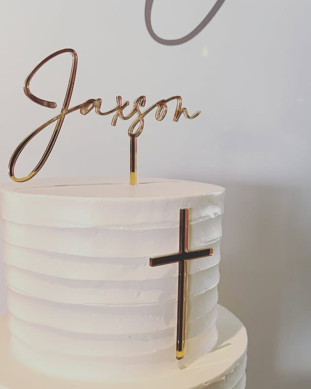 Sacrament 2 piece Cake Topper Set, Name and Cross